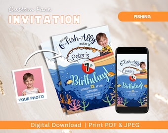 O-Fish-Ally The Big One Fishing Birthday Invitation, Editable Fishing Birthday Invitation, Fishing Party, Gone Fishing Blue Boy Printable