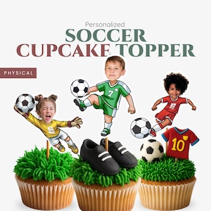 Adornos para cupcakes con caras personalizadas de fútbol