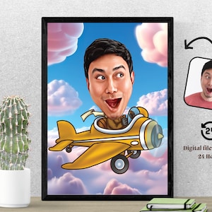 Vintage vliegtuig karikatuur cartoon piloot portret luchtvaart geschenken luchtvaartmaatschappij piloot verjaardag cadeau-ideeën voor vrouwen mannen piloot geschenken voor mannen