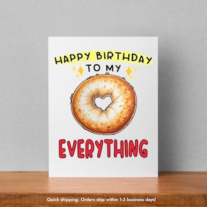 Funny Birthday Card For Boyfriend, For Girlfriend, Food Pun, Everything Bagel, Happy Birthday Card, Pun, Cute, For Husband, Him, Her