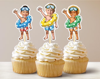 Adornos para cupcakes de verano para niños Adornos para cupcakes de nadador Adornos para cupcakes de verano para fiestas en la playa Adornos para cupcakes de verano Cupcakes de verano