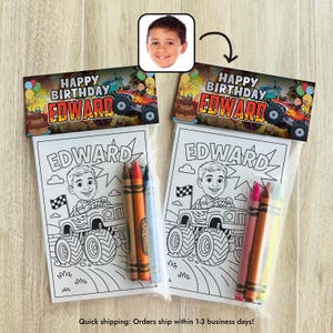 Personalized Monster Truck Theme Birthday Coloring Pages Monstertruck Kids Party Activity Custom Party Favors Racing Car Party Favors
