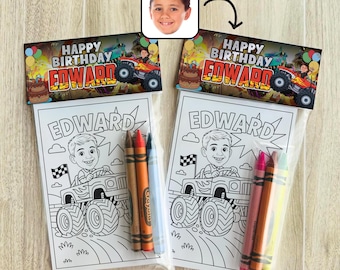 Personalized Monster Truck Theme Birthday Coloring Pages Monstertruck Kids Party Activity Custom Party Favors Racing Car Party Favors
