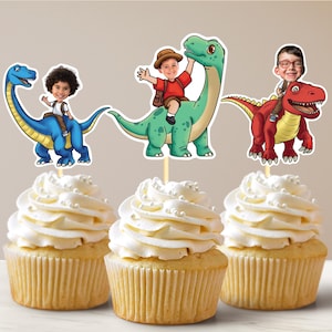 Dinosaur Rider Personalized Face Cupcake Toppers, Custom Face Cupcake Topper, First Birthday Cupcake Topper, Milestone Birthday