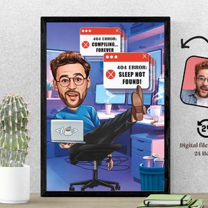 Male Programmer Caricature Programmer Gift Caricature Portrait from Photo Gift for Coder Software Engineer Gift for Developers