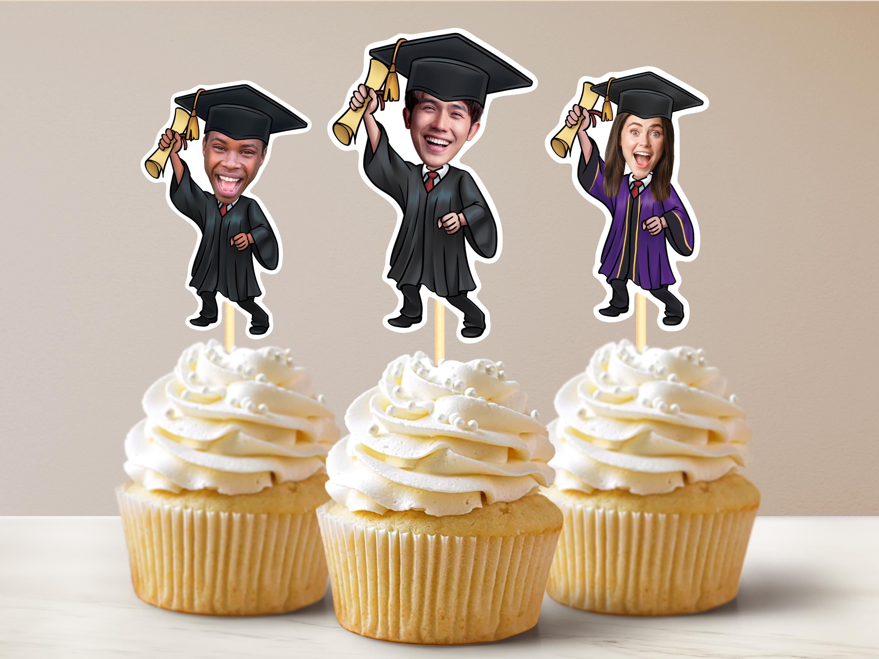 Cupcake-Topper mit personalisiertem Gesicht für Absolventen