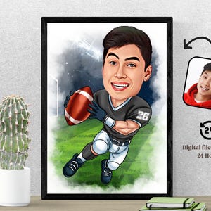 Custom Football Player Caricature Drawing from Photo Personalized Football Player Cartoon Portrait Funny Caricature Gift for Him