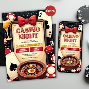 Casino Night-Themed Birthday Celebration Invite Template Casino Royale Bday Party Invitation Poker Card Games Russian Roulette Casino