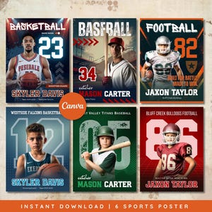 6 Printable Sports Poster Templates Basketball Baseball Football Sports Templates Sports Poster Flyer Game Day Poster School Poster