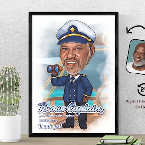 Caricature personnalisée de capitaine de navire, cadeau caricature de capitaine de navire personnalisé, cadeau de capitaine de navire, dessin animé photo, message personnalisé