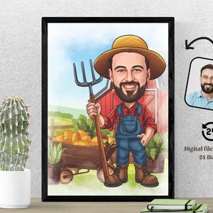 Farmer Custom Caricature Farmer Cartoon Portrait Farmer Caricature from Photo Farmer Gift Farmer Cartoon Funny Farmer Caricature