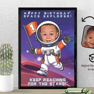 Caricatura personalizada de astronauta Retrato personalizado de dibujos animados de astronauta a partir de una foto Regalo personalizado para amantes del espacio astronauta Regalo con mensaje