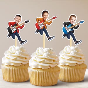 Guitarist Personalized Cupcake Toppers Rock n Roll Cupcake Toppers Music Party Rock Star Birthday Party Favor Guitar Cake Topper