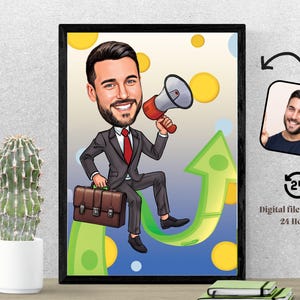 Caricature de représentant personnalisé en dessin animé Portrait de représentant en caricatures pour représentant de vendeur en caricature Caricature amusante pour représentant