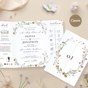 Wildblumen Klappe Hochzeitseinladung Vorlage, Modernes, Elegantes, Florale Klappkarte Hochzeit Einladen, Süßer Spaß Wildblumen Hochzeitsdesign, Canva