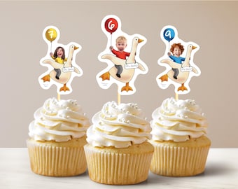 Adornos para cupcakes de ganso tonto, adorno para cupcakes de cumpleaños personalizado, adorno para pastel de ganso, decoración para fiesta de cumpleaños con temática de animales de safari