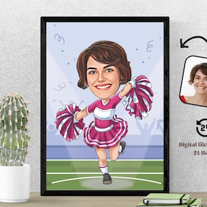 Cheerleader Caricature Drawing from Photo Cheerleader Cartoon Cheerleader Gift for Girls Cheerleader Wall Art Cheerleading