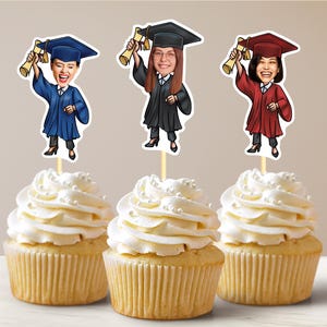 Graduation Photo Cupcake Toppers, Personalized Graduation Party Face Cupcake Topper, Graduation Party Decoration, Graduation Party Favors