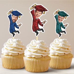 Adornos para cupcakes con caras personalizadas de graduado