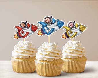 Space Rocket Cupcake Toppers First Trip Around the Sun Theme First Birthday Party Decor