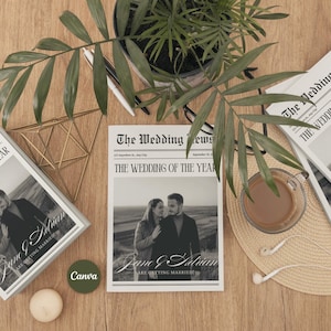 Newspaper Wedding Program Template | Editable Wedding Newspaper Program | Folded Wedding Newspaper | Canva Wedding Newspaper Template