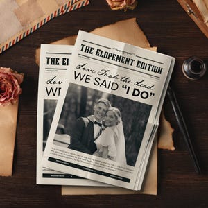 We Eloped Newspaper Template Elopement Newspaper Announcement Elopement Card Wedding Templates Destination Wedding Elopement Canva