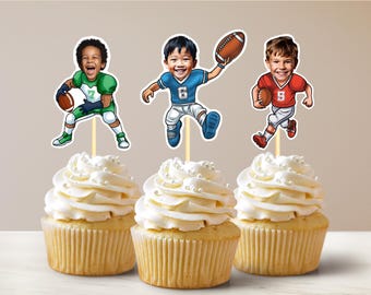 Football Personalized Face Cupcake Toppers Custom Baby Face Cupcake Topper First Birthday Cupcake Topper Football Player Football Party