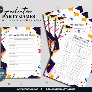 5 Graduation Party Game Templates With Freebie Graduation Games Well Wishes For The Grad, Graduation Templates Game Clues Prompts Canva