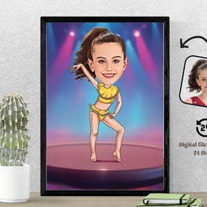 Caricature personnalisée de danseuse de jazz impertinente à partir de photo personnalisée danseuse danseuse portrait dessin animé cadeau caricature pour danseuse danseuse drôle de dessin animé