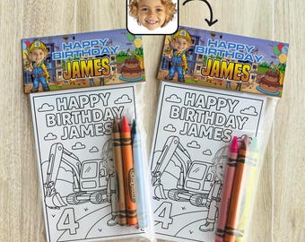 Páginas para colorir de aniversário com tema de construção personalizadas, atividade personalizada para festa infantil, lembrancinha de primeiro aniversário, atividade para colorir de aniversário infantil para meninos
