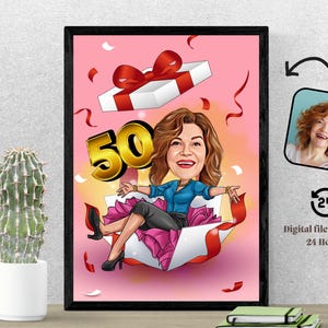 Caricatura personalizada de 50 cumpleaños a partir de fotos, regalo de retrato de dibujos animados de feliz cumpleaños, feliz 50 cumpleaños, caricatura a partir de foto
