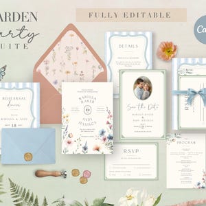 Garden Party Wedding Invitation Suite Template Invitation Card RSVP Details Card Soft Hues Garden Wedding Invitation Card Canva