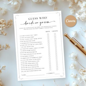 Guess Who Wedding Game Template Guess Who Bride Or Groom Game Bridal Shower Games Bachelorette Games Engagement Party Bride Or Groom