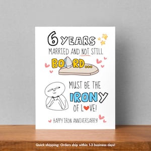 Carte de voeux personnalisée pour les 6 ans, carte de voeux d'anniversaire pour lui et pour elle, carte d'anniversaire de mariage, cadeau amusant pour couple, femme et mari