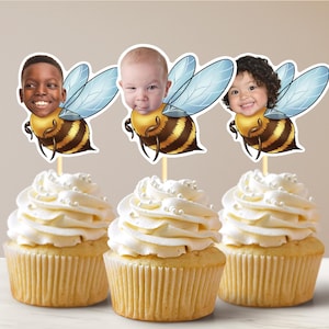 Personalized Bee Photo Cupcake Toppers Bee Cupcake Toppers