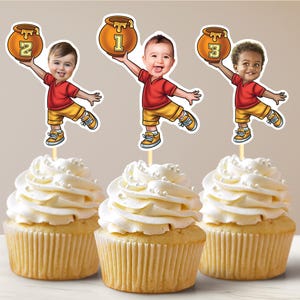 Honey Pot Personalized Face Cupcake Toppers, Custom Baby Face Cupcake Toppers, First Birthday Cupcake Toppers, Milestone Birthday