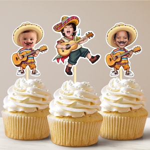 Fiesta Personalized Face Cupcake Toppers: Musician with Sombrero