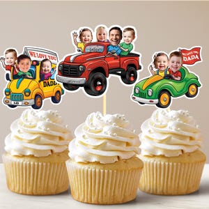 Father&#39;s Day Car Cupcake Toppers Physical Cupcake Topper Ride with Dad Cupcake Topper Fun Cake Topper for Fathers Day Granpa with Kids