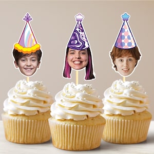 Birthday Hats Personalized Face Cupcake Toppers Party Hats Cupcake Toppers