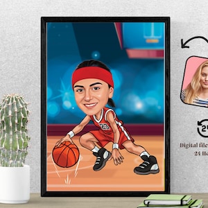 Benutzerdefinierte Basketball Spieler Cartoon Portrait Basketball Spaß Geschenk Basketball Karikatur Geschenk für Basketball Player Girl