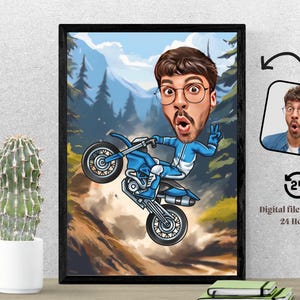 Caricatura personalizada de moto de cross, retrato personalizado de dibujos animados de motocross, retrato de moto de cross, regalo para motociclista, caricatura de motocross a partir de una foto
