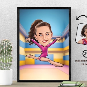 Caricatura personalizada de gimnasta Retrato de dibujos animados de gimnasta Caricatura de gimnasia Regalo para gimnasta Caricatura personalizada a partir de foto Regalo personalizado
