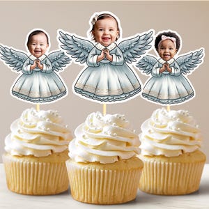 Personalized Christening Cupcake Topper Personalized Cake Angel Custom Christening Cake Topper Baptism Decor Printable and Physical