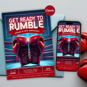 Boxing Birthday Invitation Template Printable & Digital Boxing Party Invite Kids Birthday Party Template Boxing Ring Boxing Gloves