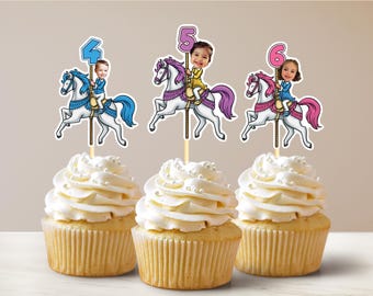 Carousel Personalized Face Cupcake Topper First Birthday Party Decor, Baby Face Cut Out, Personalized Cake Decoration, Birthday Decoration
