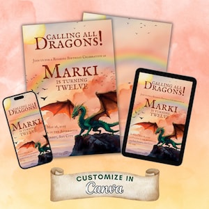 Dragon Theme Birthday Party Invitation Card Template Dragon Birthday Invitation Editable Digital Invitation for Kids Kids Party Invite