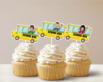 School Bus Cupcake Toppers School Bus Student Cupcake Toppers Bus Themed Birthday School Bus Birthday School Cupcake Toppers