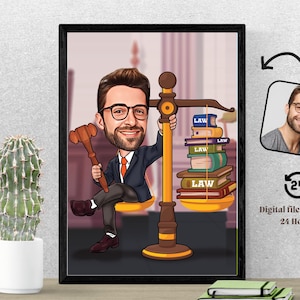 Dibujo de caricatura personalizado de abogado masculino a partir de una foto. Retrato de caricatura de abogado personalizado divertido. Regalo de futuro abogado para hombres
