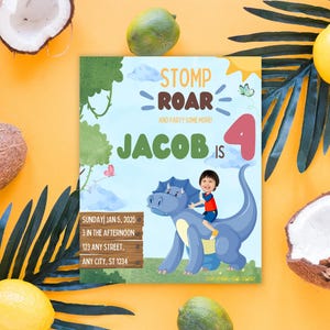 Dinosaur Invitation Custom Face Photo Insert Invite Dinosaur Birthday Party We Edit For You Editable Dinosaur Template Printable Download