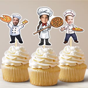 Pizza Chef Cupcake Toppers Pizza Party Personalized Face Cupcake Toppers
